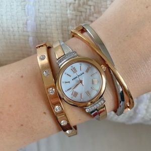 Anne Klein rose gold & silver Watch and Bangle set